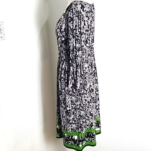 Max Edition Black & Print Dress Green Accents at Hem,Shirred Waistband, Sz Large - Picture 7 of 9